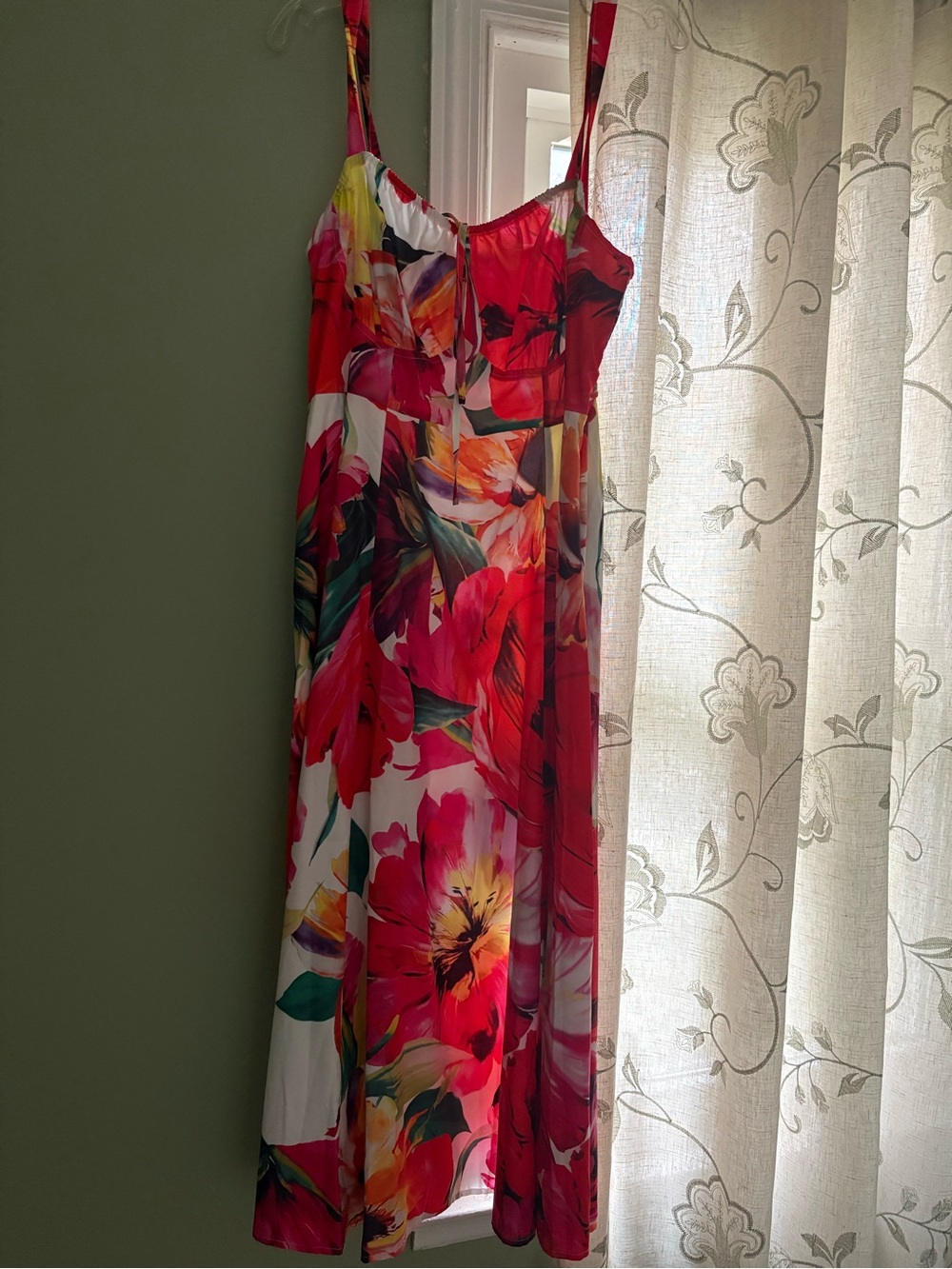 Red Floral Maxi Dress with Spaghetti Straps